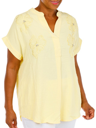 Thumbnail 1: Ava & Grace Women's Plus Applique & Rhinestone Flower Top 