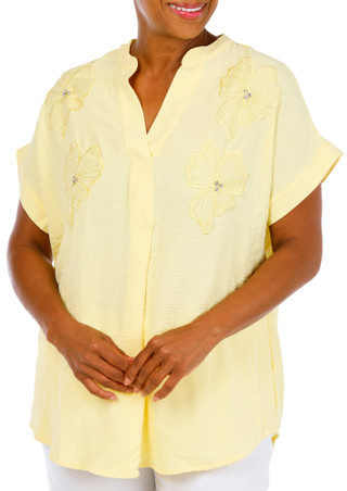 Thumbnail 3: Ava & Grace Women's Plus Applique & Rhinestone Flower Top 