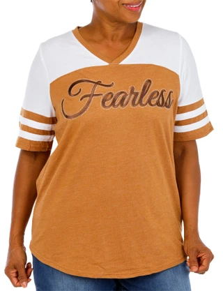 Thumbnail 1: Sable Sky Women's Plus Fearless Rhinestone Jersey Top 