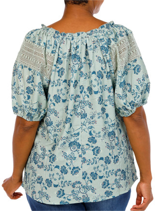 Thumbnail 2: Chenault Women's Plus Crochet Trim Puffy Sleeve Top 