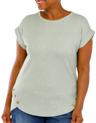 Thumbnail 1: Above and Beyond Women's Plus Textured Side Buttons Top 