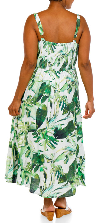 Thumbnail 2: MELLODAY Women's Plus Smocked Palm Print Swing Dress 