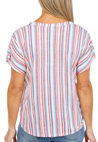 Thumbnail 2: Status by Chenault Women's Short Sleeve Stripe Tie Front Top 