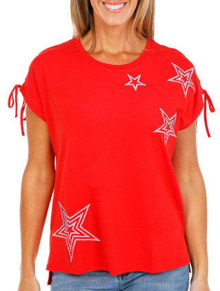 Thumbnail 1: Kiss & Fly Women's Short Sleeve Embroidered Stars Top 