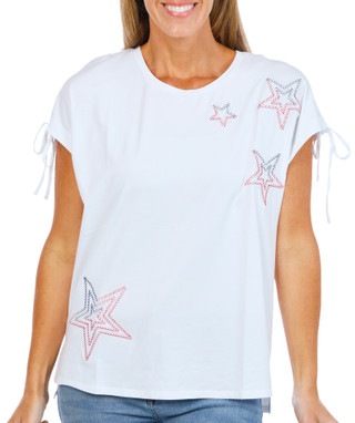 Thumbnail 1: Kiss & Fly Women's Short Sleeve Embroidered Stars Top 