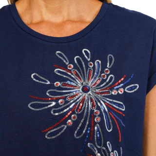Thumbnail 2: Kiss & Fly Women's Short Sleeve Sequin Fireworks Top 