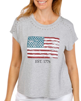 Thumbnail 1: RIO & RIAN Petite Short Sleeve American Flag Top 