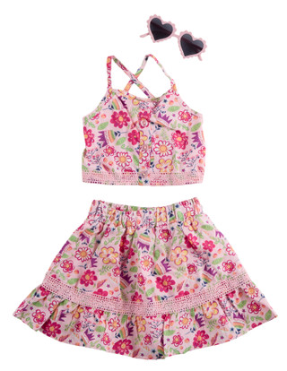 Thumbnail 1: B TWEEN Toddler Girls 3 Pc Floral Tank Top & Skirt Set 