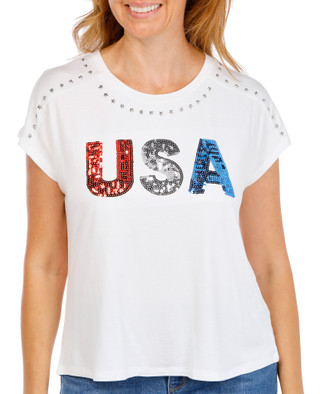 Thumbnail 1: RIO & RIAN Short Sleeve USA Studded Stars Tee 