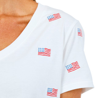 Thumbnail 2: Wild Fox Women's Short Sleeve American Flag V-Neck Top 