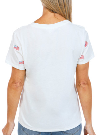 Thumbnail 3: Wild Fox Women's Short Sleeve American Flag V-Neck Top 