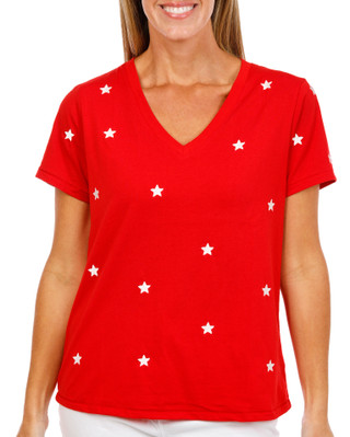 Thumbnail 1: Wild Fox Short Sleeve Embroidered Stars V-Neck Tee 