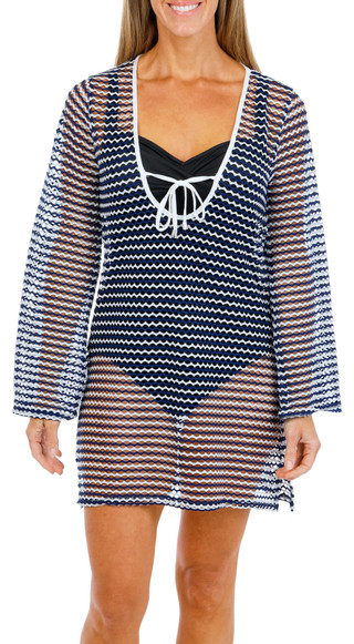 Thumbnail 1: Dotti Women's Long Sleeve Crochet Stripe Dress 