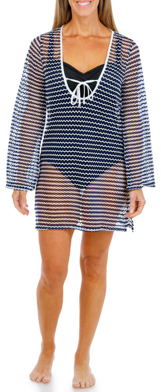 Thumbnail 4: Dotti Women's Long Sleeve Crochet Stripe Dress 