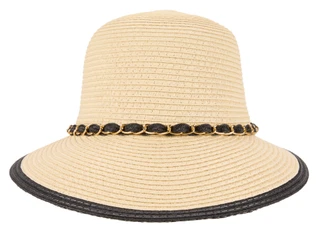 Thumbnail 2: MADD HATTER Women's Weave Sun Hat with Black & Gold  Chain Trim 