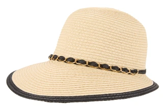 Thumbnail 1: MADD HATTER Women's Weave Sun Hat with Black & Gold  Chain Trim 
