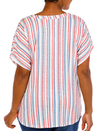 Thumbnail 3: Status by Chenault Plus Short Sleeve Stripe Tie Front Top 