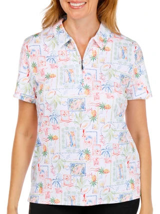 Thumbnail 1: Coral Bay Golf Women's Short Sleeve Print Polo Top 