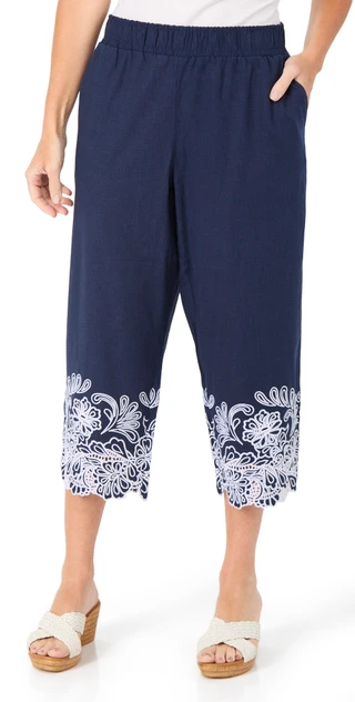 Thumbnail 1: Coral Bay 21 in Embroidered Hem Stretch Capris 