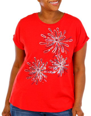 Thumbnail 1: Kiss & Fly Plus Short Sleeve Sequin Fireworks Top 