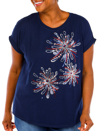 Thumbnail 1: Kiss & Fly Plus Short Sleeve Sequin Fireworks Top 