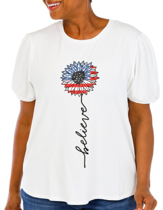 Thumbnail 1: Kiss & Fly Plus Short Sleeve Americana Sunflower Top 