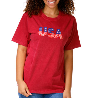 Thumbnail 1: A3M Women's Short Sleeve Embroidered USA Tee 