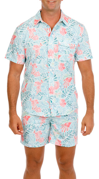 Thumbnail 1: REEL LEGENDS Short Sleeve Cabana Print Pocket Shirt 