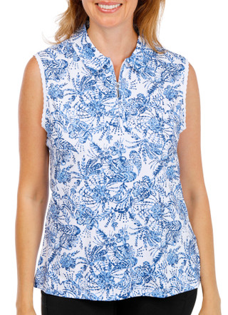 Thumbnail 1: Coral Bay Golf Women's Sleeveless Mock 1/4 Zip Print Top 