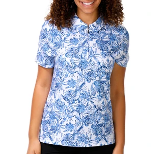 Thumbnail 1: Coral Bay Golf Women's Short Sleeve Print Zip Polo Top 
