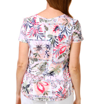 Thumbnail 2: Blue Sol Short Sleeve Island Patchwork Scoop Tee 