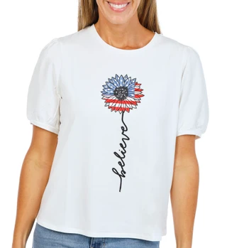 Thumbnail 1: Kiss & Fly Women's Short Sleeve Americana Sunflower Top 