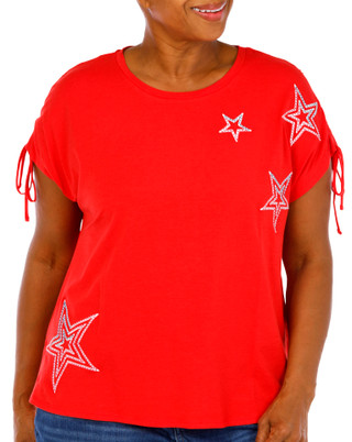 Thumbnail 1: Kiss & Fly Plus Short Sleeve Embroidered Stars Top 