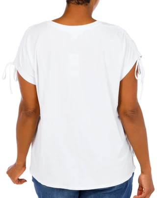 Thumbnail 2: Kiss & Fly Women's Plus Short Sleeve Star Tie Sleeve Top 