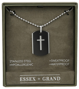 Thumbnail 1: Essex + Grand  Men's Stainless Steel Cross Dog Tag Necklace 