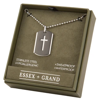 Thumbnail 1: Essex + Grand  Men's Stainless Steel Cross Dog Tag Necklace 