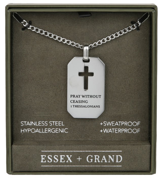 Thumbnail 1: Essex + Grand  Men's Stainless Steel Religious Dog Tag Necklace 
