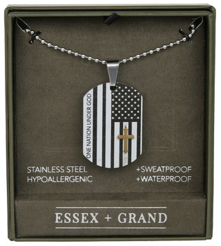 Thumbnail 1: Essex + Grand  Men's Stainless Steel One Nation Dog Tag Necklace 