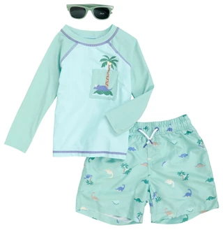 Thumbnail 1: Little Stitch Toddler Boys 3 Pc Rash Guard Swim Shorts & Sunglasses Set 