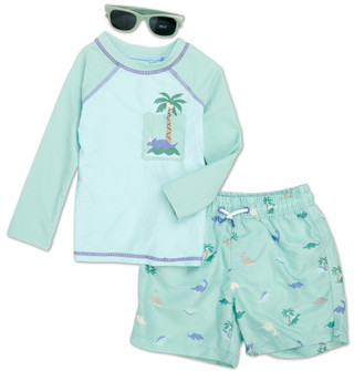 Thumbnail 2: Little Stitch Toddler Boys 3 Pc Rash Guard Swim Shorts & Sunglasses Set 