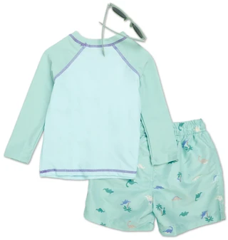 Thumbnail 4: Little Stitch Toddler Boys 3 Pc Rash Guard Swim Shorts & Sunglasses Set 