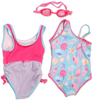 Thumbnail 2: Young Hearts Little Girls 3 Pc Swimsuit Set w/ Goggles  