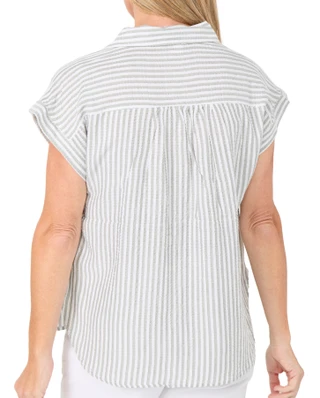 Thumbnail 3: Dash Women's Short Sleeve Striped Button Down Top 