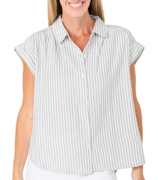Thumbnail 1: Dash Women's Short Sleeve Striped Button Down Top 
