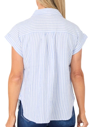Thumbnail 2: Dash Women's Short Sleeve Striped Button Down Top 
