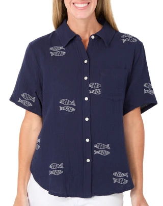 Thumbnail 1: Philosophy Women's Short Sleeve Cotton Button Down Top 
