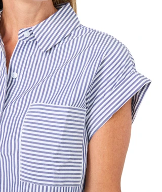 Thumbnail 2: HYFVE Women's Short Sleeve Striped Button Down Top 