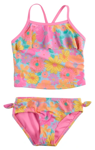 Thumbnail 1: Breaking Waves Little Girl's 2 Pc Floral Tankini Set 