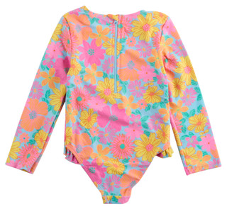 Thumbnail 2: Breaking Waves Little Girls Ruffle Floral Rashie One Piece Swimsuit 