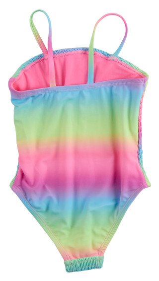 Thumbnail 2: Breaking Waves Little Girl's Rainbow Smocked One Piece Swimsuit 